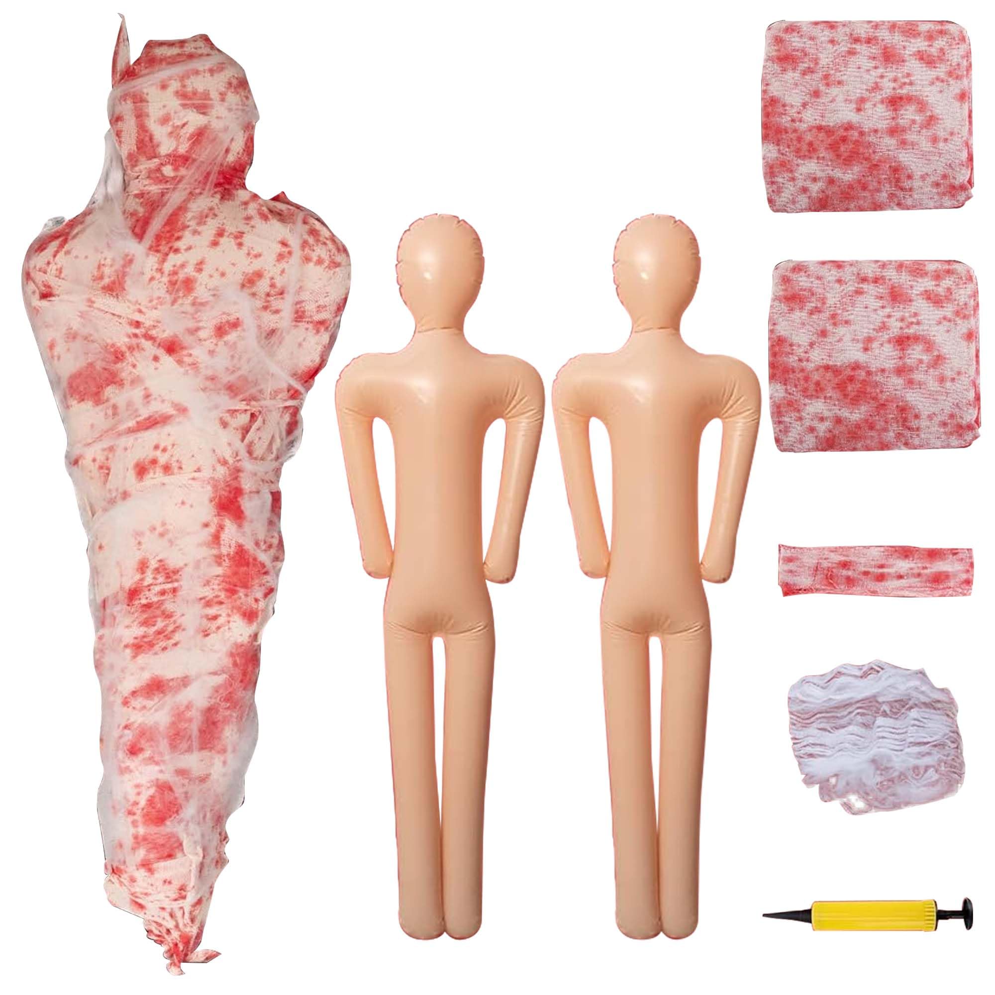 Photo 1 of 2 Sets Halloween Hanging Cocoon Corpse, 64'' Bloody Inflatable Cocoon Outdoor Decoration Set with Bandage, Scary Dead Body Prop Decor for Outdoor Halloween Party House Yard (Red)