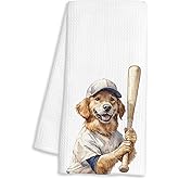 FTKBGHY Funny Golden Retriever Baseball Kitchen Towels, Golden Retriever Gifts for Women Men, Baseball Lovers Players Gifts Decorative Dish Hand Tea Towels for Bathroom Kitchen, 16x24 Inch