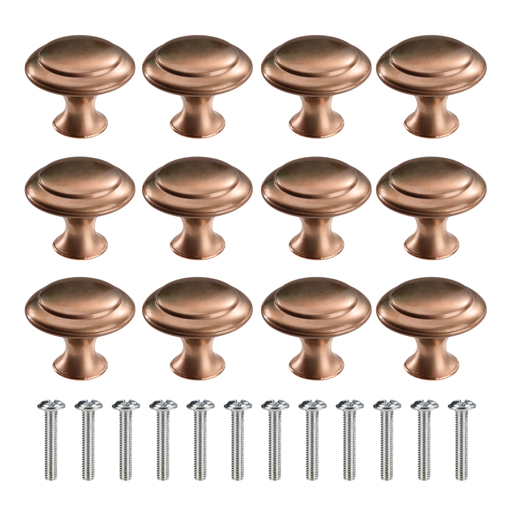 MengH-SHOP Cabinet Knob Round Door Knobs 30mm Mushroom Shape Pull Handle with Screws for Cabinet Wardrobe Drawer Cupboard 12 Pieces Red Copper (DQMGLS01_RCP12-MHKJ)