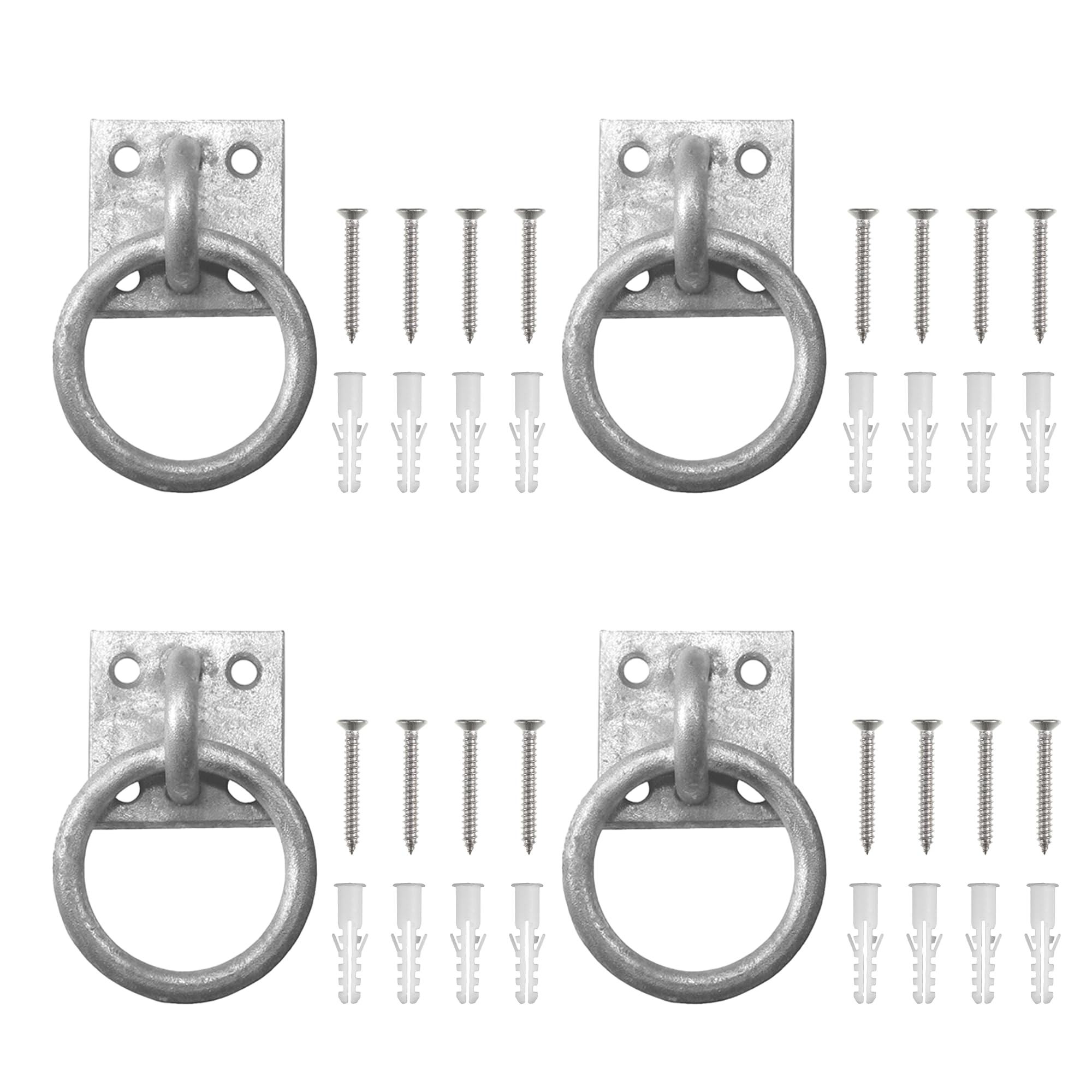 4Pcs Tie Rings for Horses, Tie Ring on Plate for Equestrian Horse Stables 30mm x 35mm Hot Dip Galvanised Ring Hay Nets Horse Pony Equestrian Universal Dog Animal Tether Stable Ring Hook