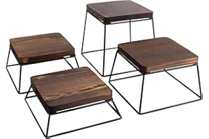 YFEEN Dessert Table Risers Display Stands Food display Wood & Black Metal Square Retail Pizza,Cupcake,Candy Stands Food Platter Tray,6x6 INCH,Set of 4 (4P-Black)