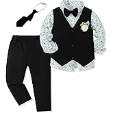 SANMIO Toddler Boys Suits Clothes Dress Boys Gentleman Wedding Suit Outfits 6-Piece Vest Pants Set for 2-12 Years
