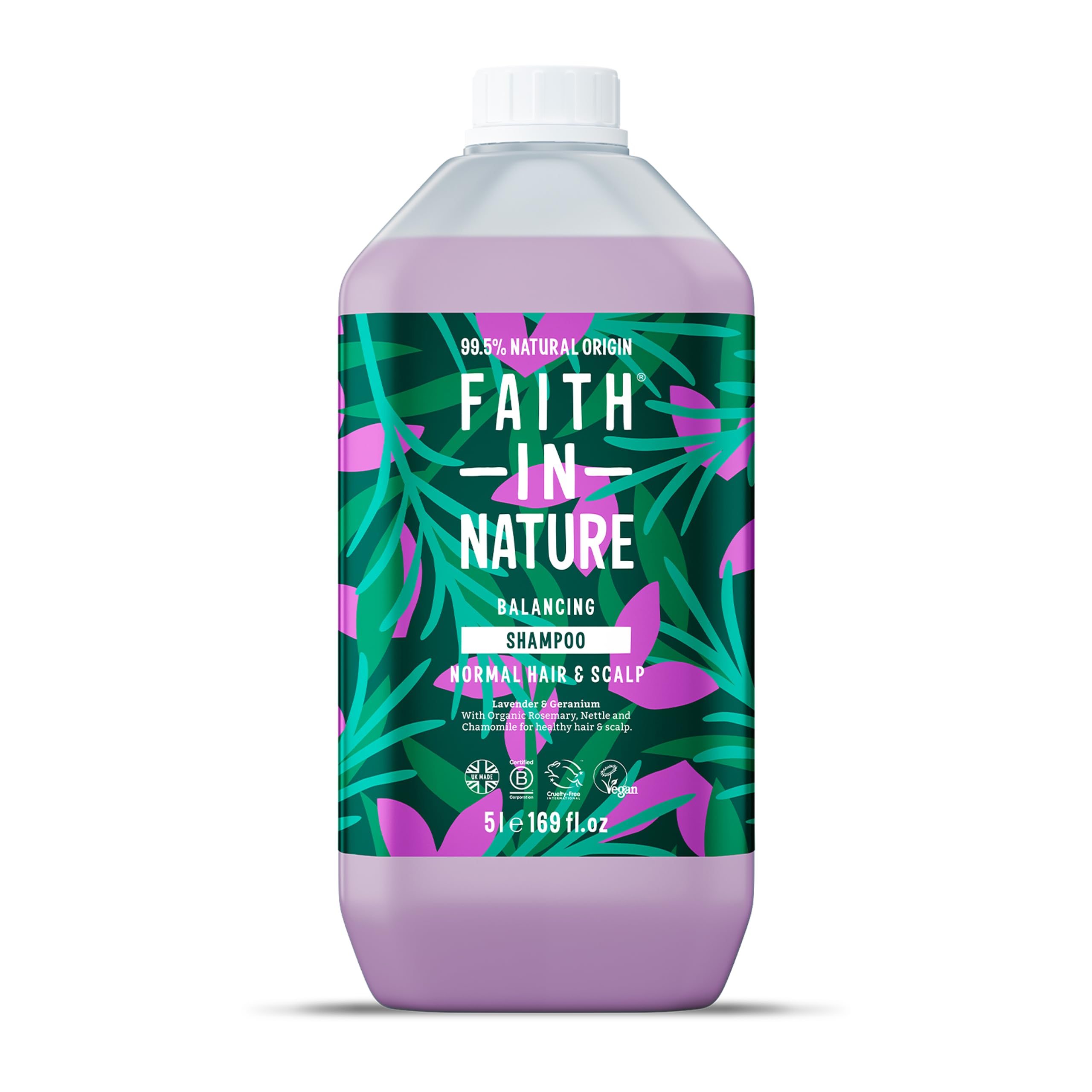 Faith In Nature Natural Lavender & Geranium Shampoo, Balancing for Normal Hair & Scalp, Vegan & Cruelty Free, No SLS, Silcones or Parabens, 5L Refill Pack — image 1