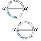Melighting 14G Nipple Rings Shiny Stainless Steel 316L Clear Blue CZ Dainty Round Nipple Barbell Nipple Bars Body Piercing Jewelry for Women