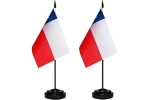 BCLIN Chile Desk Flag Set, 2 Pack Chilean Table Office Flags, Small Mini Desktop Flag With 12" Solid Black Pole, Black Base, Miniature Desktop Flag