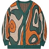 BEAUDRM Men's Y2K Graphic Cardigan Sweaters Aesthetic Cardigan Open Front Sweaters Fall Button Up V Neck Knit Outerwear