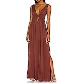Umimore Women's Sexy Deep V Neck Sleeveless Halter Maxi Dress 2025 Summer Backless Side Slit Flowy Beach Vacation Long Dress