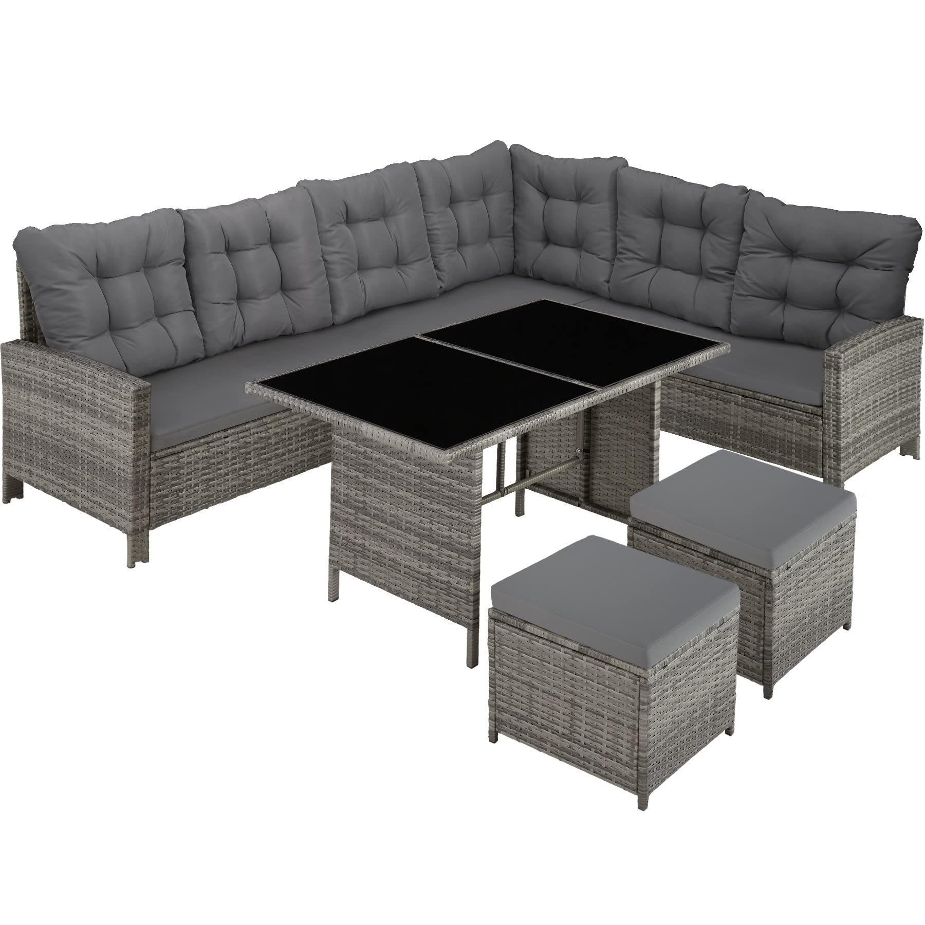 tectake-800824-Conjunto-de-ratan-Sofa-de-Esquina-para-jardin-Mueble-de-Exterior-para-terraza-con-Mesa-y-Cojines-Gris