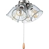 Aspen Creative 22016-1, Four-Light Ceiling Fan Light Kit with Pull Chain, Brushed Nickel Finish with Clear Glass Shades, 13-1