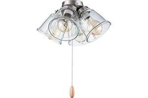 Aspen Creative 22016-1, Four-Light Ceiling Fan Light Kit with Pull Chain, Brushed Nickel Finish with Clear Glass Shades, 13-1/8" Diameter x 6-3/4" Height