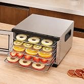 Food Dehydrator Machine - 5 Stainless Steel Trays, Digital Adjustable Timer, 400W, 176&deg;F, Temperature Control, Mini Dryer for Jerky, Herb, Meat, Beef, Fruit and Dog Treats, Model 2015YJ, Silver