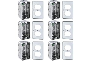 Patioer 4"x2" Electrical Box with Cover, Metal Electrical Outlet Box 1-Gang 1-7/8" Deep, Ten 1/2'' Knockouts, 6 Set