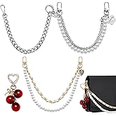 Giegxin 4 Pcs Pearl Purse Extender Chain Cherry Bag Charms Keychain Gold Metal Handbag Straps Crossbody Handle Replacement Purse Strap Accessories for Handbags Decoration