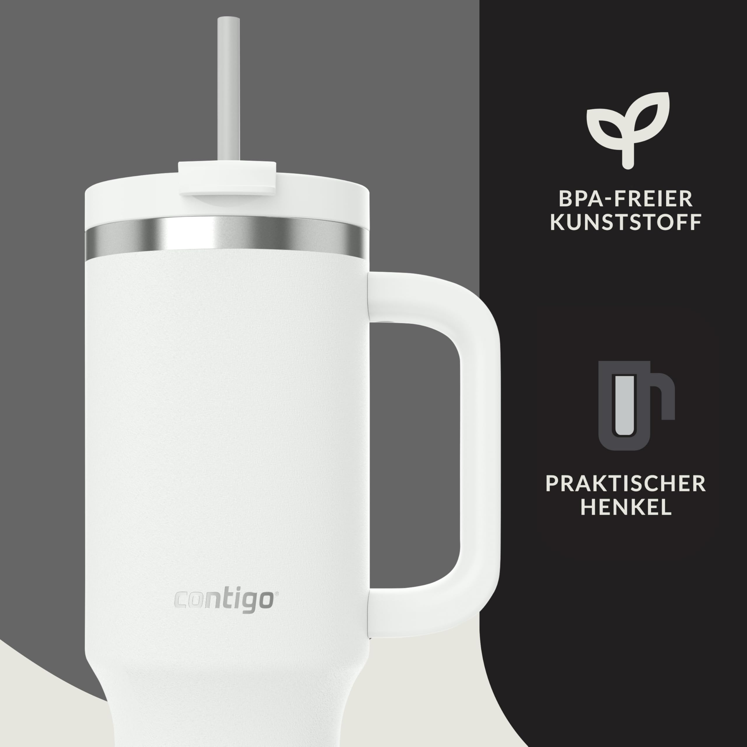 Contigo Thermosflasche 1200 ml mit Henkel und Strohhalm | Isolierte Thermo-Trinkflasche aus Edelstahl mit Deckel | Kühlt 29 Stunden | Reisebecher | Thermobecher | BPA-frei 5