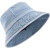 Zylioo Oversized Denim Bucket Hat, XXL XL L M Fisherman Sun Hat with Chin Cord, Washed Jean Packable Summer Travel Hat
