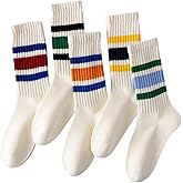 DarkCom Striped Crew Socks Seamless, or Solid Cotton Tube Socks, Casual Comfort 5 Pairs for Women and Men