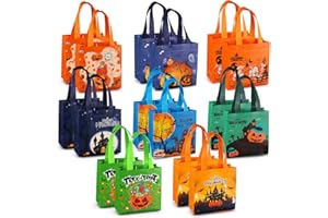 Aviski 16PCS Halloween Trick or Treat Bags, Small Non-Woven Gift Tote Bags with Handles for Gifts Wrapping, Halloween Party Supplies, 7.9 * 7.9 * 3.15inch
