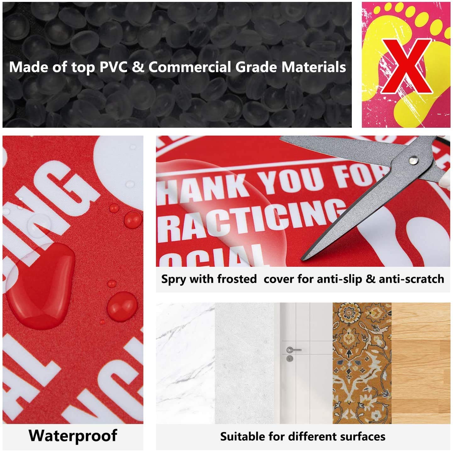 Social Distancing Floor Decals - Safety Floor Sign Marker - Maintain 6 Foot Distance - Anti-Slip, Commercial Grade - 11" Round - Blue/Black (5)