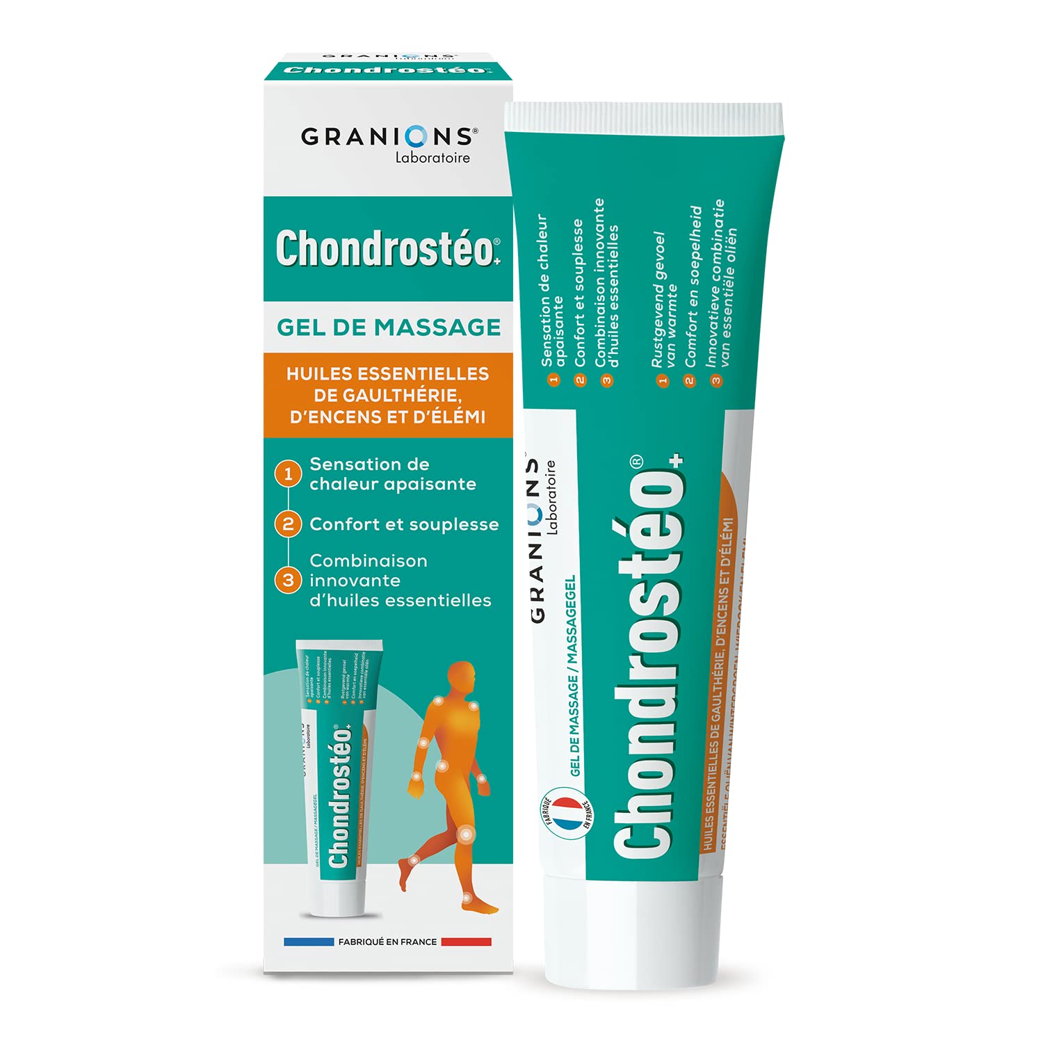 Granions Chondrosteo Plus Warming Massage Gel - 100 ml - Wintergreen, Frankincense and Elemi Essential Oils - Non-Greasy and Non-Sticky Texture