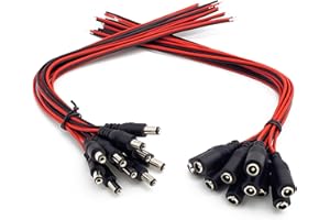 UltraPoE DC Power Cable Connectors 18AWG Copper Strands 12V 5A Plugs Male Female DC Connectors, for CCTV Security Camera Pigtail and Lighting Power Adapter (2.1mm x 5.5mm 10 Pairs Ultra Thick)