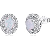 925 Sterling Silver Oval Stud Earrings Halo Sunburst Earring for Women