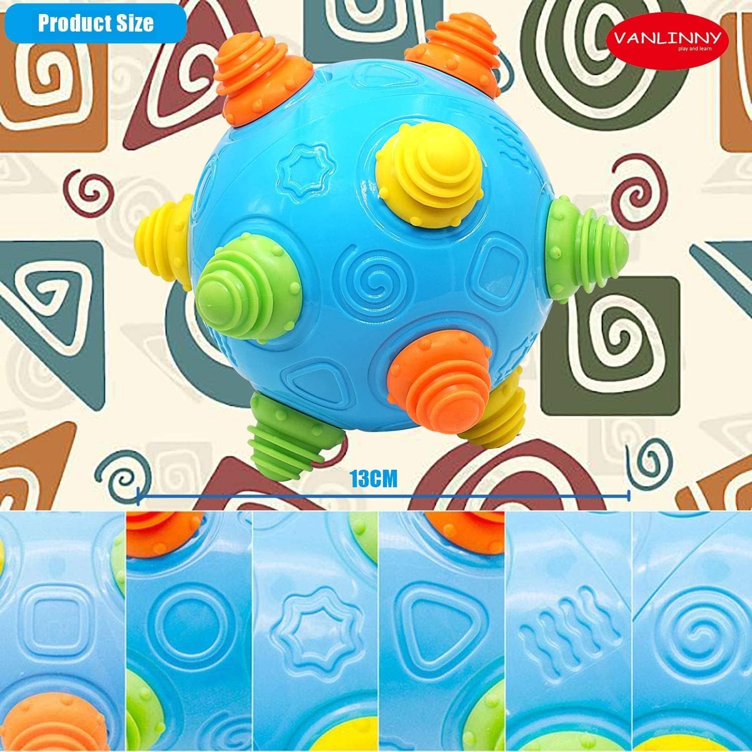 VANLINNY Toddlers Baby Music Shake Ball Toy Bumble Ball for Babies,Dancing Bumpy & Interactive Sounds Crawl Toy, Best Bouncing Sensory Learning Gift for 3+ Year Old Boys&Girls.