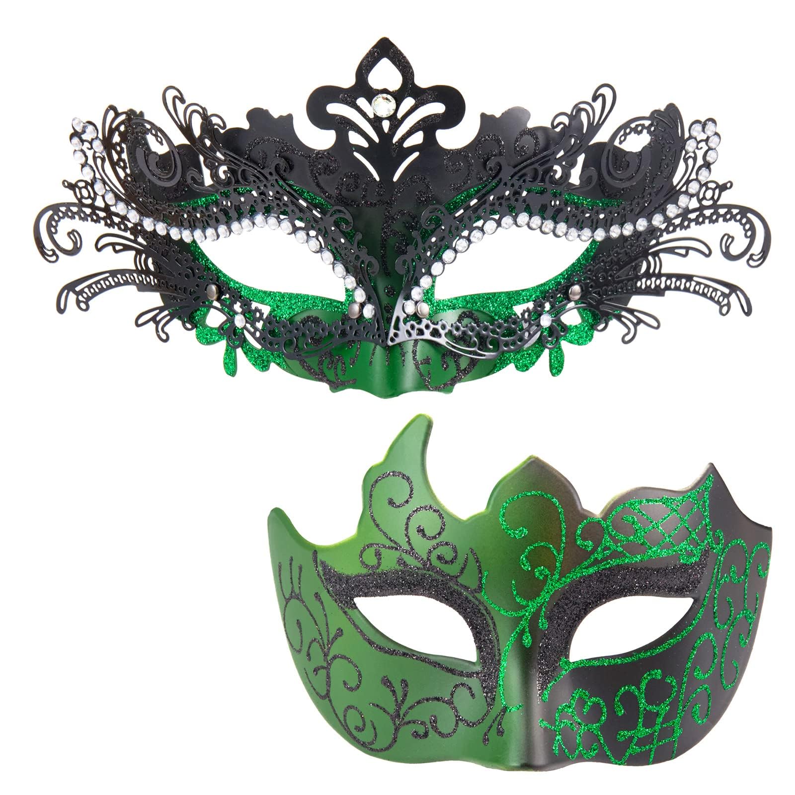 MYSEUNI Green Masquerade Mask for Couples - Shiny Rhinestone Women's Mask & Venetian Men's Mask for Halloween, Mardi Gras, Christmas Carnivals, Wedding, Home Decoration — image 1