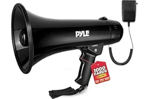 Pyle Megaphone Speaker PA Bullhorn - Built-in Siren 40 Watts Adjustable Vol Control & 1000 Yard Range - Football Soccer Baseb
