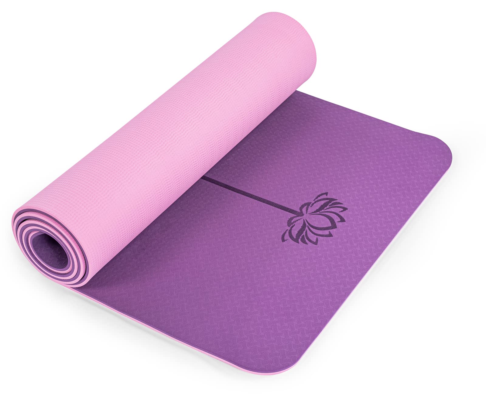 Marjar Yoga Mat Non Slip Exercise Mat TPE Eco Friendly Anti-Tear Yoga Mats for Women 1/4" Fitness Mat for Home Pilates Mats with Carrying Strap Purple & Pink