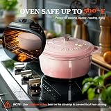 Overmont Enamelled Cast Iron Round Casserole Pot 6.6L Pink with Lid view 6