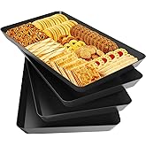 WOWBOX 4 pcs Serving Tray for Entertaining, Serving Platters for Snacks, Fruit, Cookies, Dessert, Reusable Plastic Trays for Serving Food and Pantry Organization in Kitchen & for Parties, (Black)