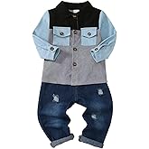 Toddler Baby Boy Fall Winter Clothes Long Sleeve Patchwork Sweatshirt Ripped Holes Jeans Set 18M-6T