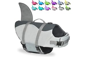 FRAGRALLEY Dog Shark Life Jacket, Dog Life Vest for Swimming Adjustable Pet Life Preserver with Rescue Handle Large