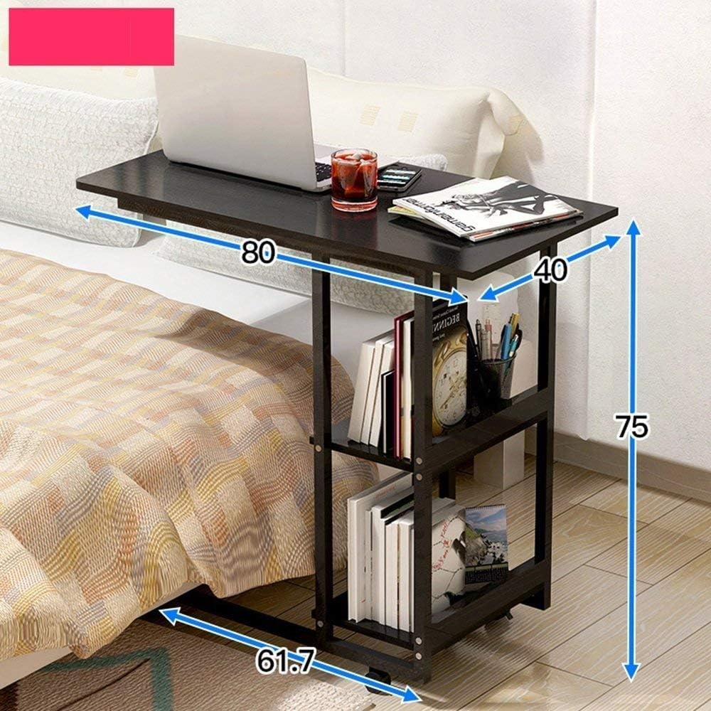 CMXSC Bedside Removable Laptop Table Household Bedroom Simple Writing Desk Multifunction Bookshelf Bed,C (Color : Pink)