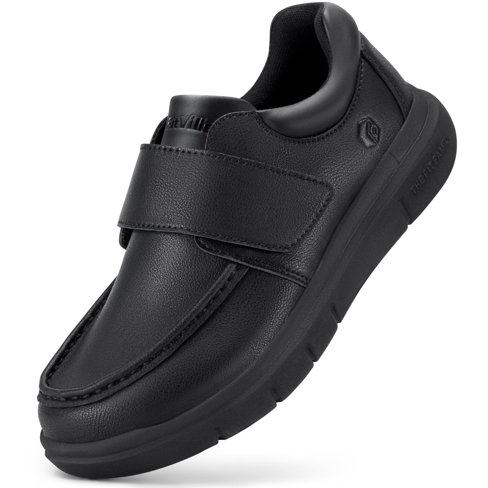 FitVille Diabetiker Schuhe Herren Extra Weit Leder Schuhe Orthopädische Schuhe mit Klettverschluss Verstellbare Hausschuhe Bequemer Lässige Business für Geschwollene Füße Schwarz 46 EU X-Weit