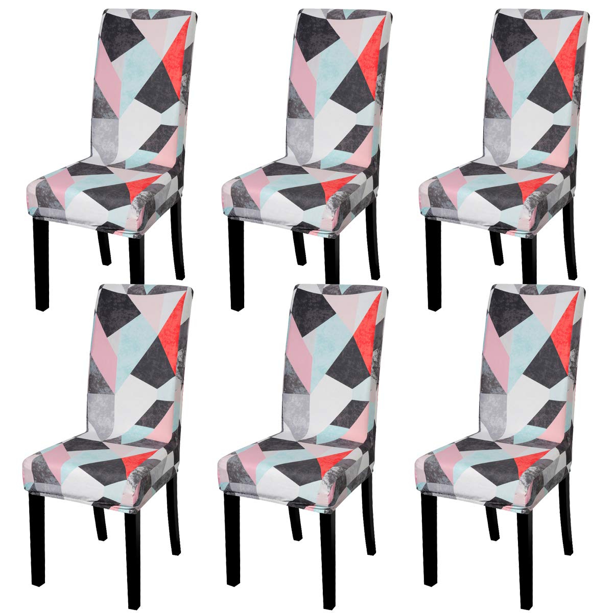 ele ELEOPTION Printed Stretch Dining Chair Covers Removable Washable Elastic Spandex Dining Chair Slipcovers High Back Chair Protector Seat Covers for Dining Room Wedding Banquet Party (C, Set of 6)