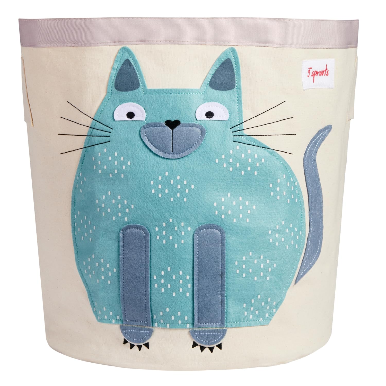 3 Sprouts Large Cotton Canvas Toy Storage Basket - Durable Baby Laundry Organizer with Handles, Kids Foldable Toy Basket for Playroom & Nursery Decor, Cat