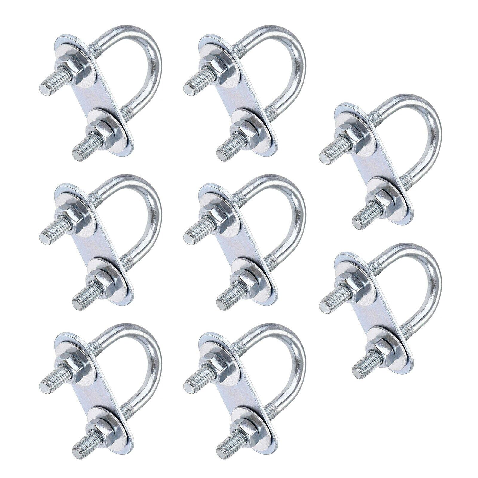 TOP-VIGOR 8 sets M6 Round U-Bolts, 20mm Inner Width 50mm Length Steel U-Bolts with Nut, Plate, Washer for Building Installations Mechanical Parts Connection Cehicles Ships