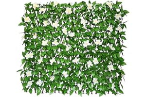 GLANT Expandable Fence Privacy Screen for Balcony Patio Outdoor,Decorative Faux Ivy Fencing Panel,Artificial Hedges (Single Sided Leaves) (1, Green-Flowers)