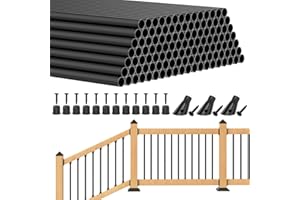 BLIKA 120 Pack 26" Aluminum Deck Balusters with Adjustable Baluster Connector, 3/4" Black Round Aluminum Balusters for Deck Railing, Black Metal Deck Balusters Staircase Spindles
