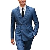 UNINUKOO Men's Suits 2 Piece Pinstripe Double Breasted Tuxedo Suit for Men Slim Fit Formal Dress Blazer Jacket Pants