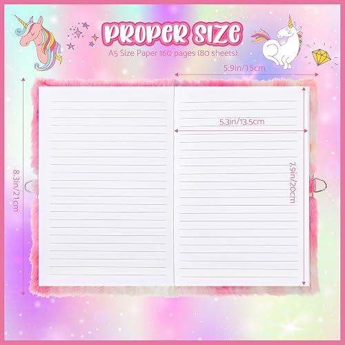 ZPQAODI Journal Girl With Lock, Peluche Unicorn Girl, 160 Pages