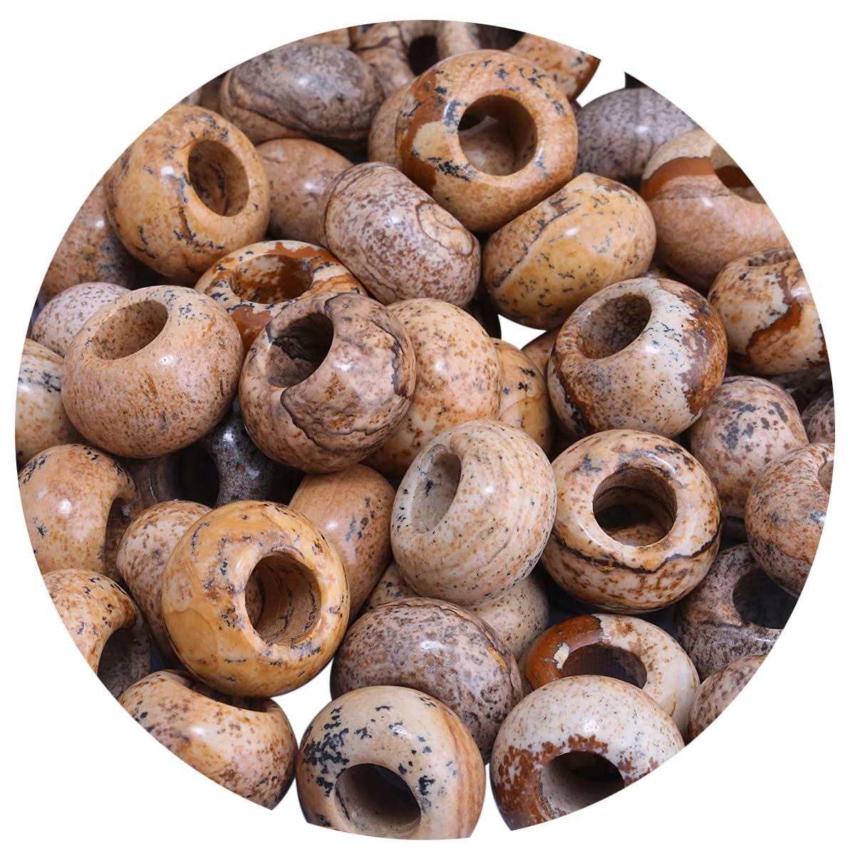 Nupuyai Picture Jasper Large Hole Stone Rondelle Loose Charms fits Bracelet, European Crystal Stone Beads for Jewellery Making Set of 30