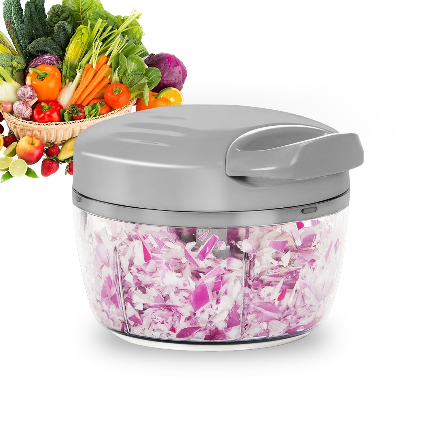 Photo 1 of Manual Food Processor Vegetable Chopper 2.3 Cup Small Mini Hand Pull String Onion Chopper Garlic Mincer Cutter with 3 Stainless Steel Blades (Grey, 550 ml)