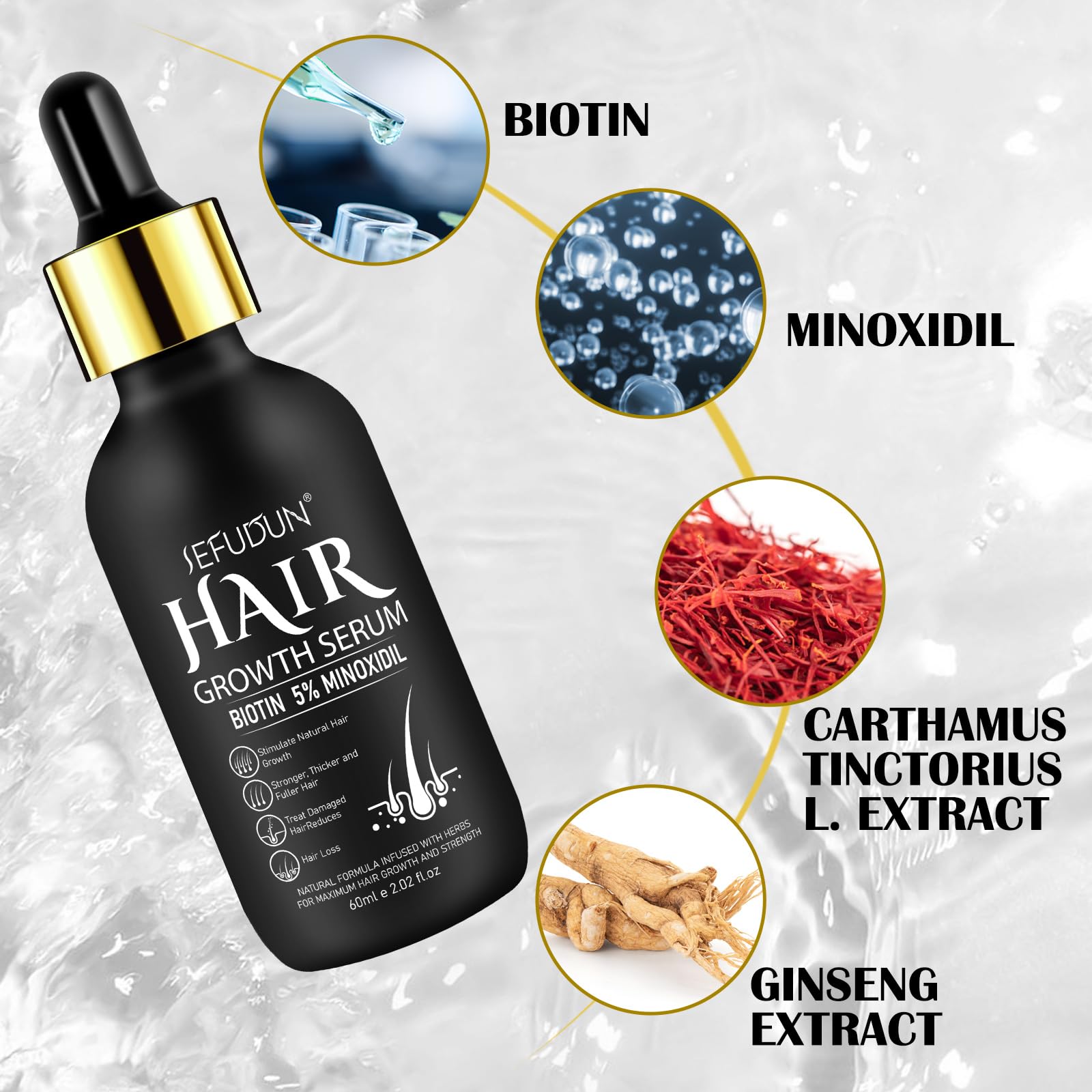 5% Minoxidil for Men and Women with Derma Roller, Hair Growth Serum & Beard Growth Kit, Minoxidil Biotin Hair Regrowth Treatment for Thicker, Fuller Hair - Stop Scalp Hair Loss & Thinning - 2.02 oz