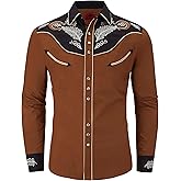 DIFICIL SLOG Men's Western Cowboy Shirt Embroidered Exquisite Long Sleeve Regular Fit Casual Snap Button Down Shirts