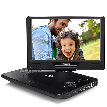 NAVISKAUTO 12 Zoll Tragbarer Blu-ray Player DVD Player 1024x600 Full HD Heimkino 1080P Video mit USB HDMI SD Anschlüsse Akkud