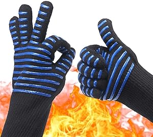 AKL BBQ Grill Gloves 1472℉ Extreme Heat Resistant, Food Grade Kitchen Oven Gloves, Silicone Non-Slip Cooking Gloves for Barbecue, Cooking, Baking, Welding, Cutting