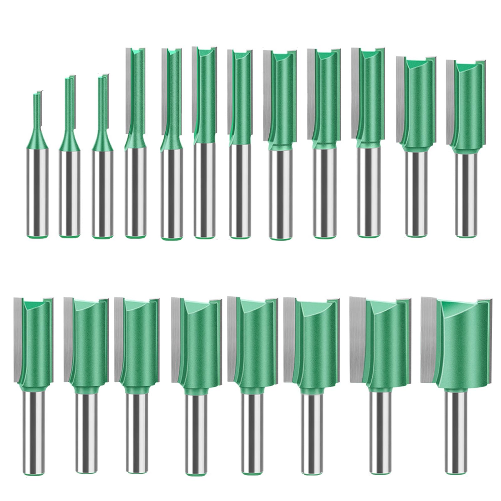 MACHSWON 20 PCS Straight Router Bit Set 8mm Shank,Double Flute Woodworking Milling Cutter Router Bit Sets 3mm to 25mm Cut Diameter Cutting Trimming Cutter Routing Bits
