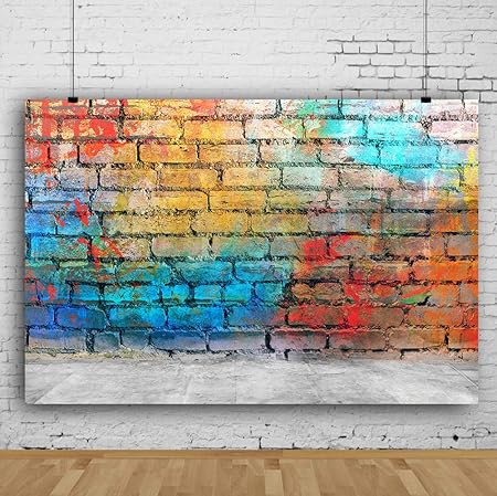 Amazon Rbqokj カラフルなグラフィティ 壁用背景幕 テクスチャ レンガ グレー 床 写真撮影 背景 ヒップホップ ストリート アート シュート 背景 スタジオ 小道具 バックペーパー 背景布 通販